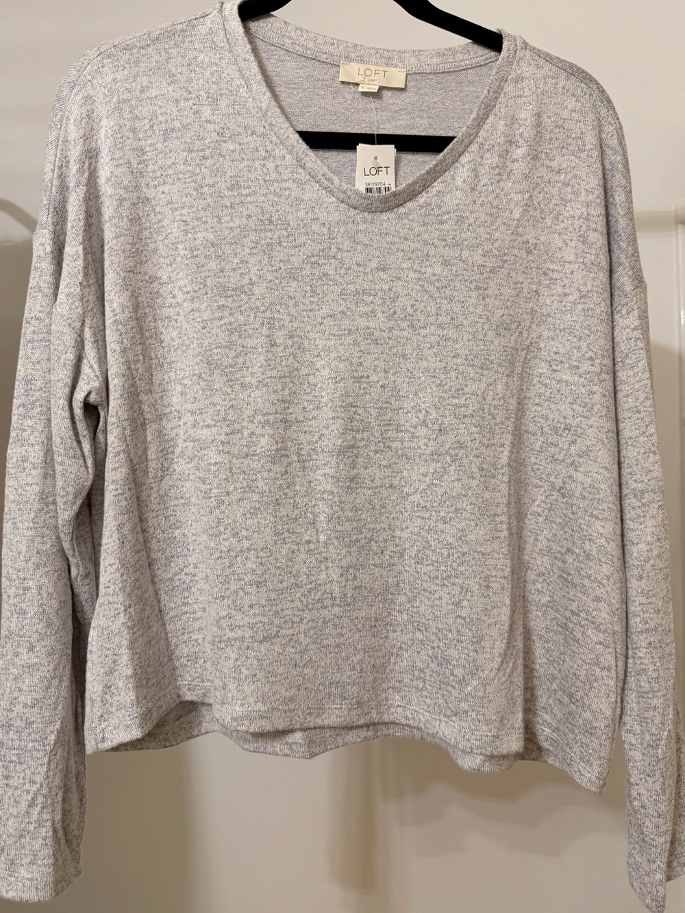 LOFT Heathered Light Gray V-Neck Long Sleeve Top
